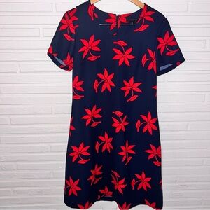 Banana Republic Navy Blue Red Floral Crewneck Business Dress, Women’s Size 10